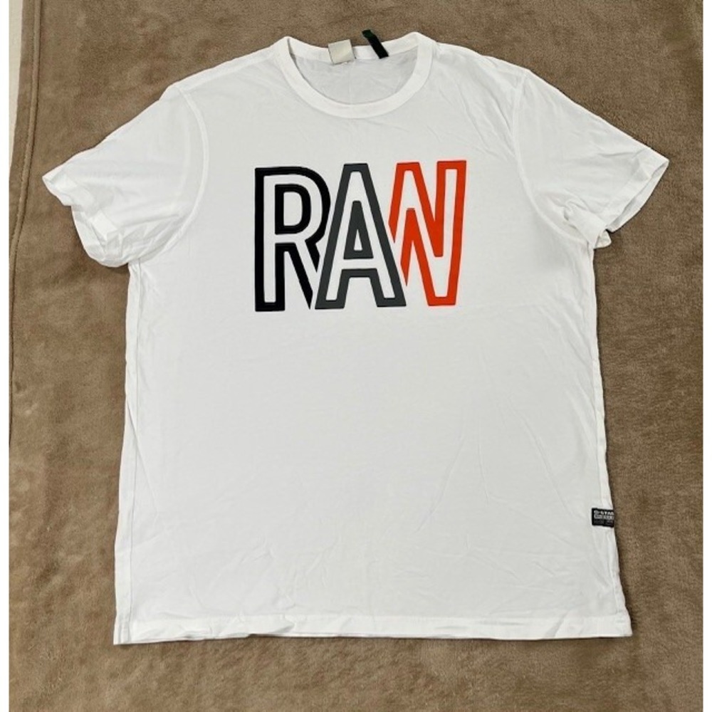 G-Star men's T-Shirt size XL White RAW logo graphic short sleeve EUC‎